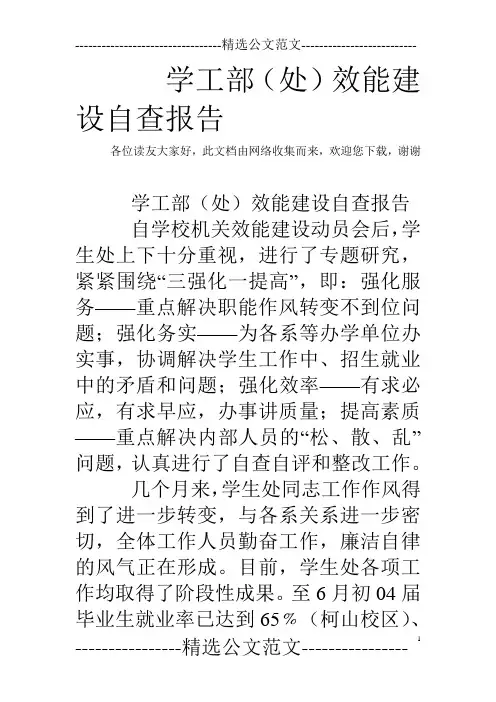 学工部(处)效能建设自查报告