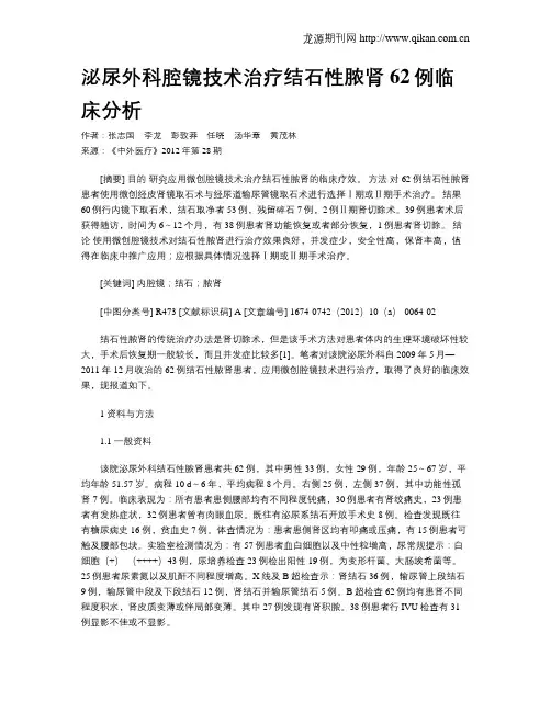 泌尿外科腔镜技术治疗结石性脓肾62例临床分析