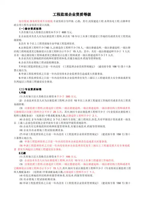 工程监理资质等级及业务范围