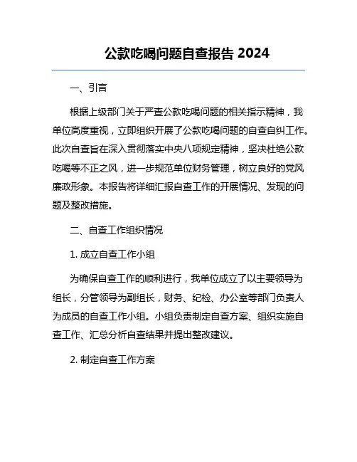 公款吃喝问题自查报告2024