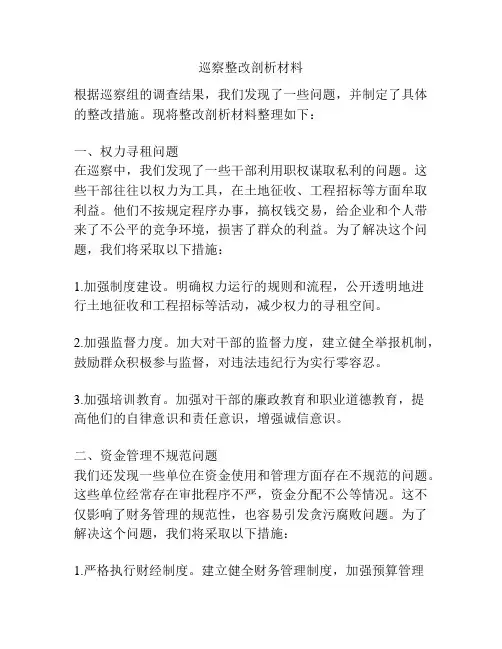 巡察整改剖析材料