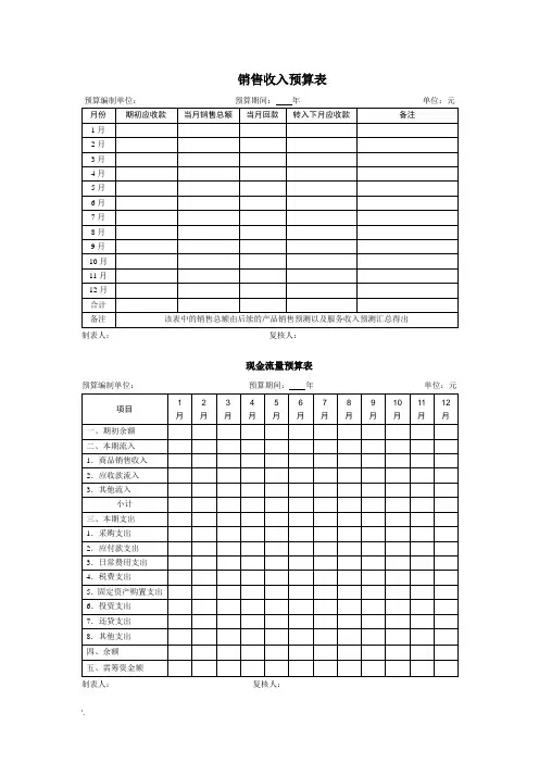 销售收入及现金流预算表