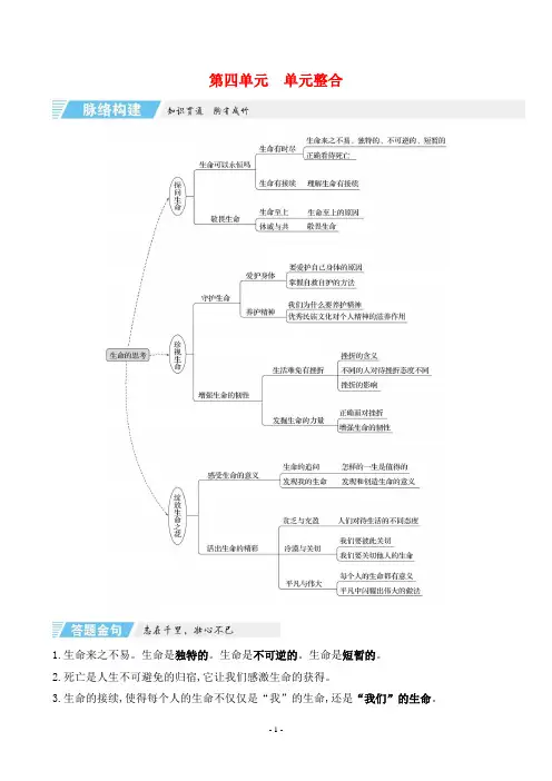 2023年部编版七年级上册道德与法治第四单元知识点单元整合