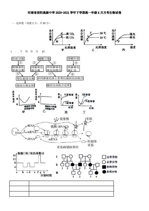 河南省信阳高级中学2021学年下学期高一年级6月月考生物试卷