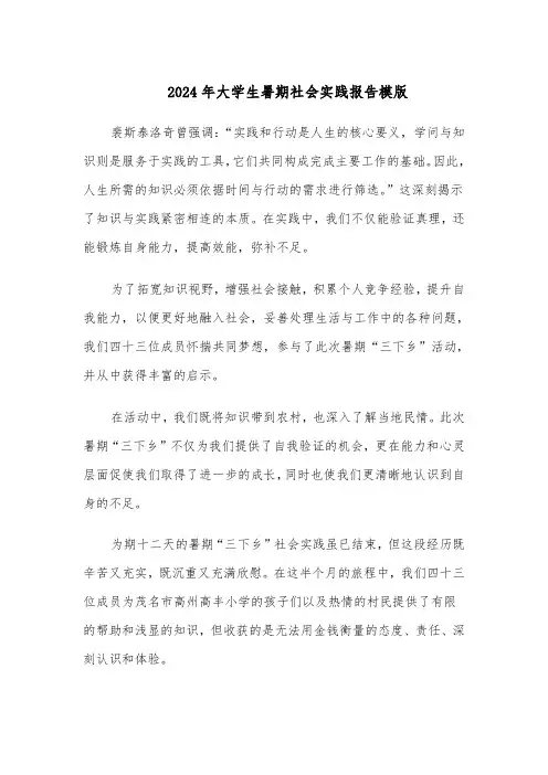 2024年大学生暑期社会实践报告模版（5篇）