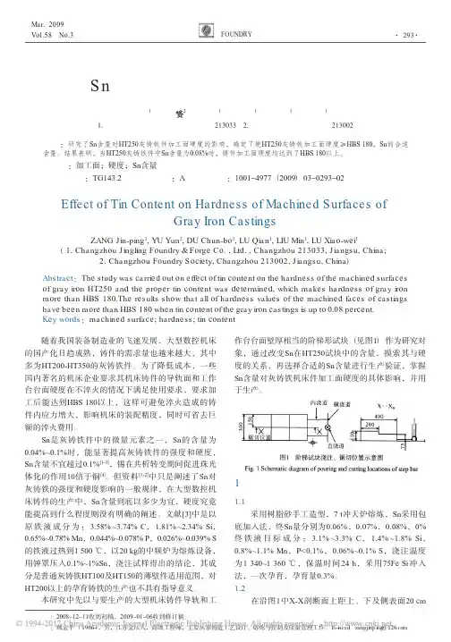 Sn含量对灰铸铁件加工面硬度的影响