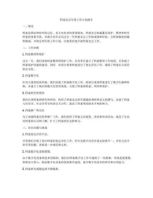 档案史志年度工作计划报告
