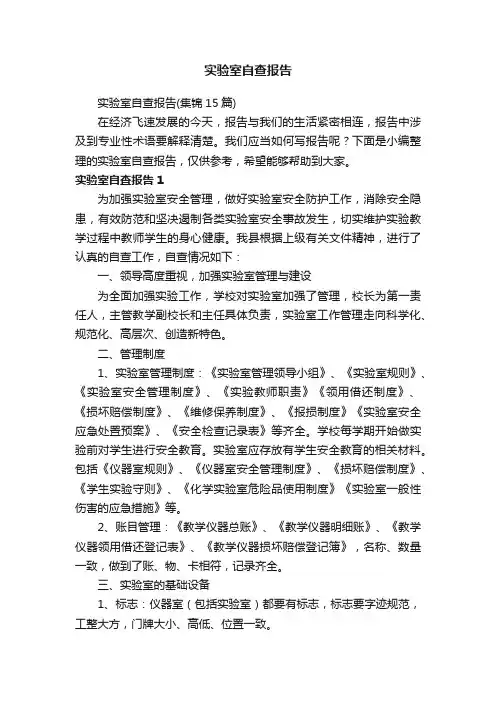 实验室自查报告（集锦15篇）