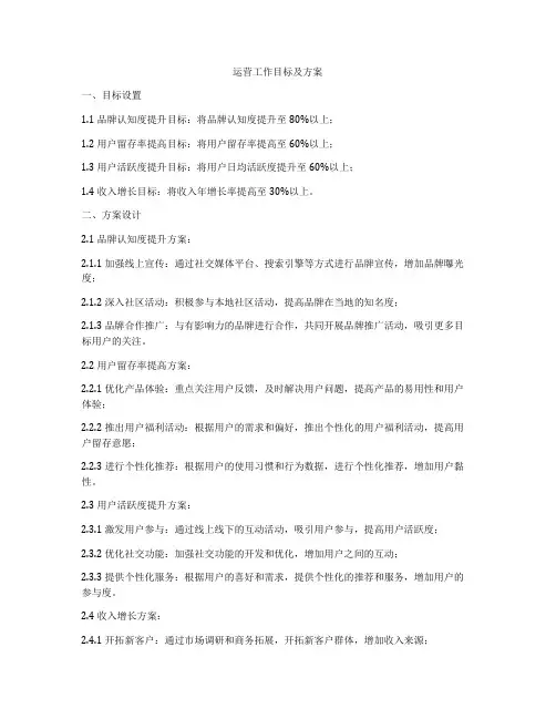 运营工作目标及方案