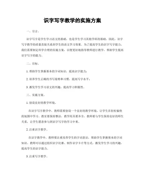 识字写字教学的实施方案