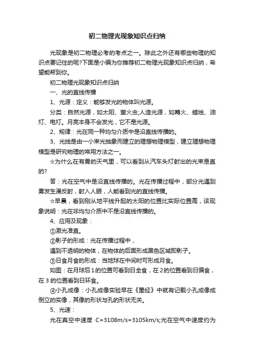 初二物理光现象知识点归纳