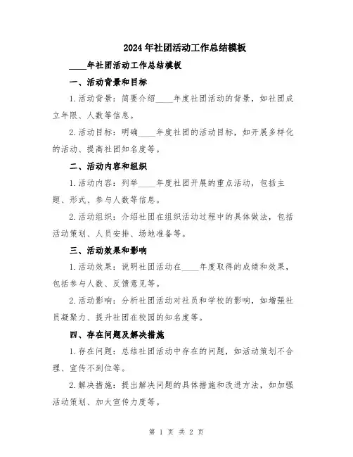 2024年社团活动工作总结模板
