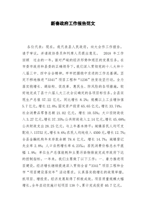 新春政府工作报告范文