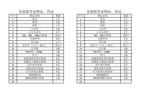 急救车常备物器清单