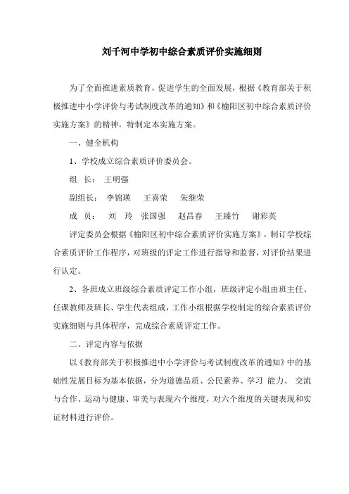 初中综合素质评价实施方案