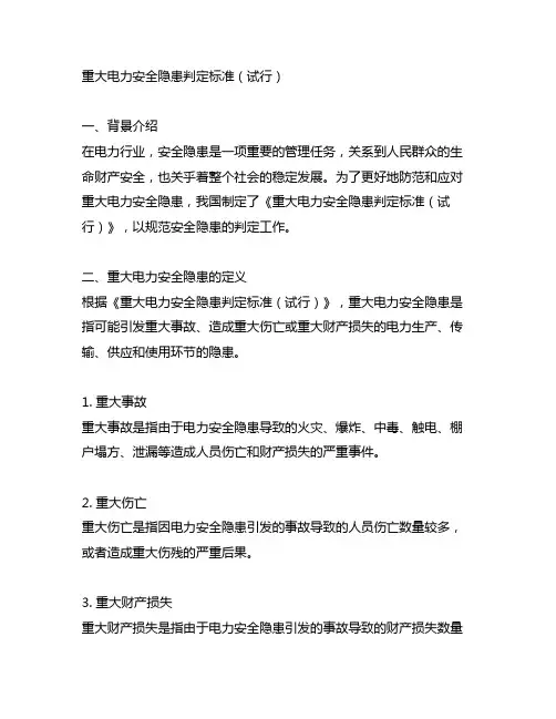 重大电力安全隐患判定标准(试行)