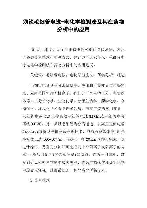浅谈毛细管电泳电化学检测法及其在药物分析中的应用