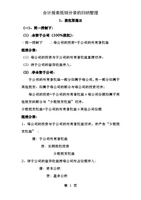 合并报表抵消分录