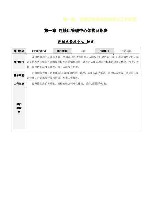 连锁店第一篇连锁店体系组织架构及工作职责