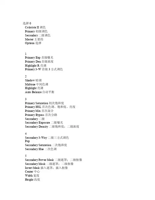 调色滤镜ColoristaII中英文对照