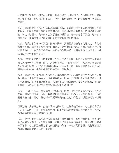 中学生中队长工作感想