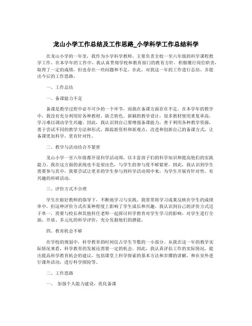 龙山小学工作总结及工作思路_小学科学工作总结科学
