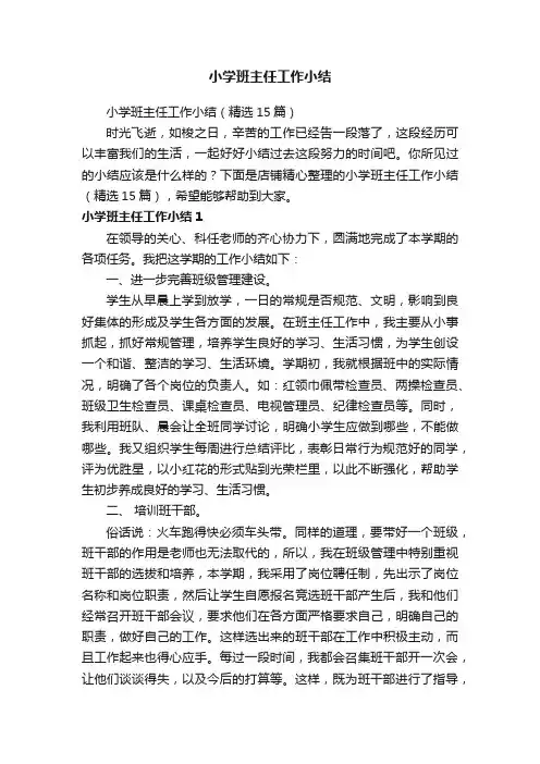 小学班主任工作小结