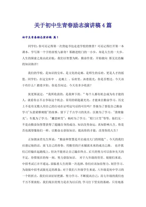 关于初中生青春励志演讲稿4篇