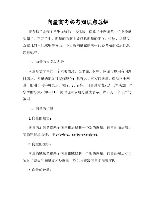 向量高考必考知识点总结