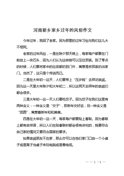 河南新乡家乡过年的风俗作文