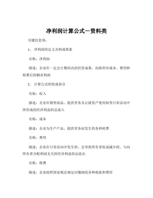 净利润计算公式-资料类