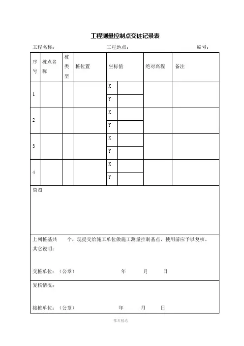 工程测量控制点交桩记录表Word版