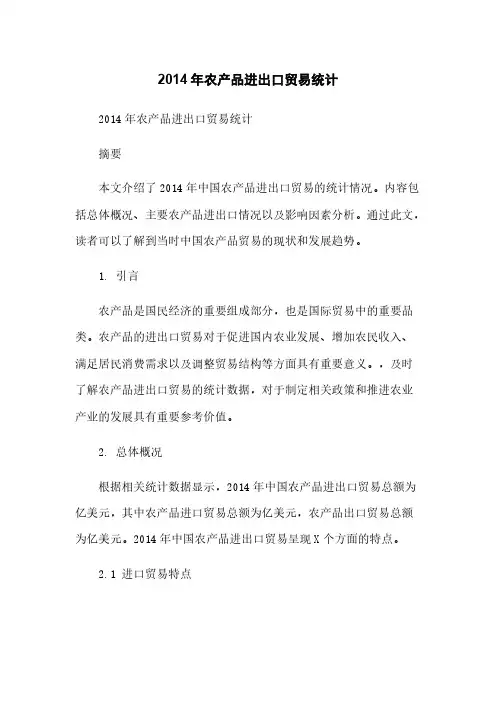 2014年农产品进出口贸易统计