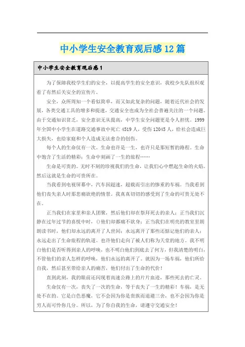 中小学生安全教育观后感12篇