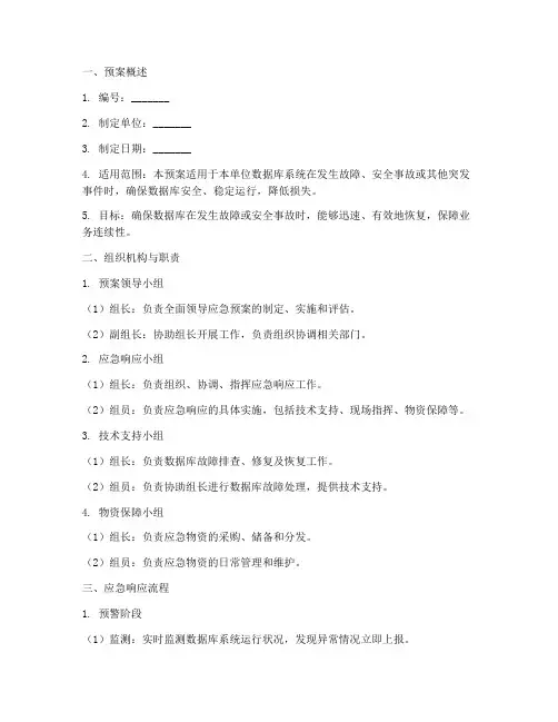 数据库应急预案模板