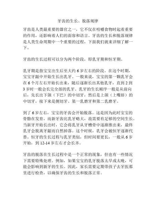牙齿的生长、脱落规律