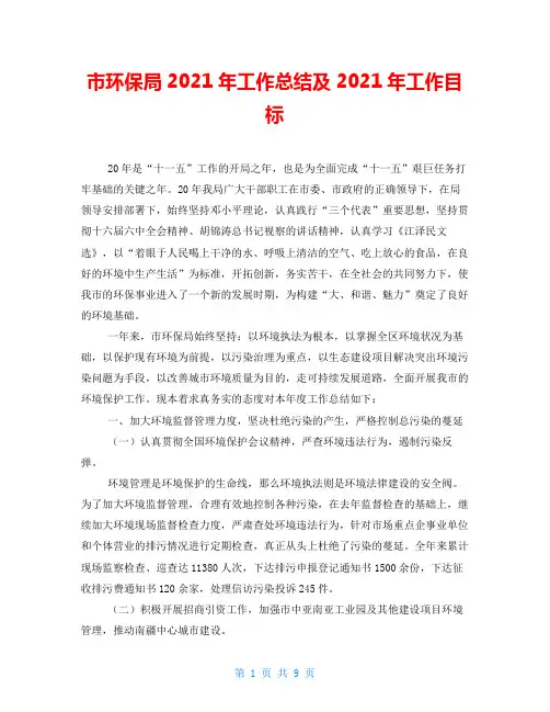市环保局2021年工作总结及年工作目标