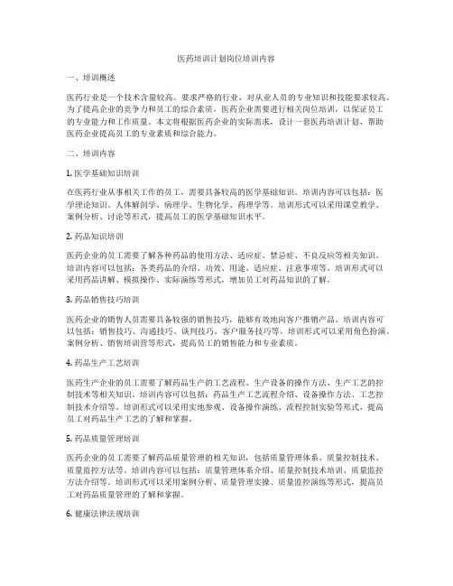 医药培训计划岗位培训内容