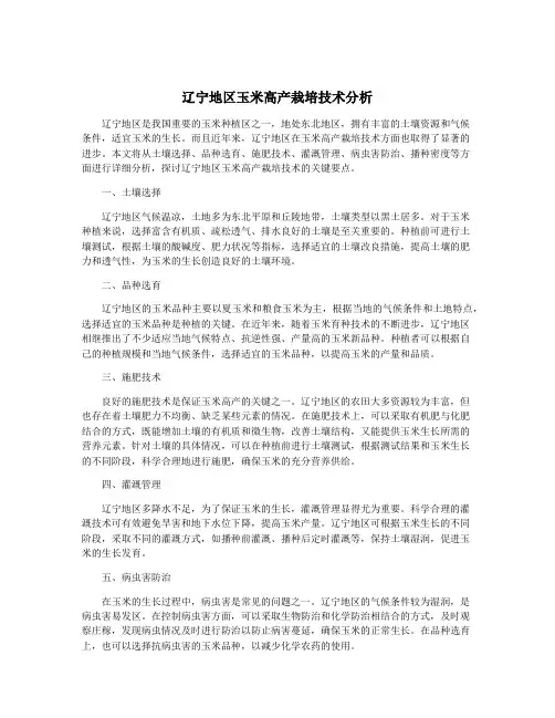辽宁地区玉米高产栽培技术分析