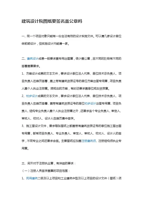建筑设计院图纸要签名盖公章吗