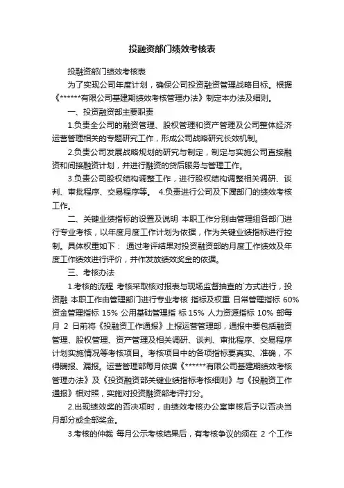 投融资部门绩效考核表