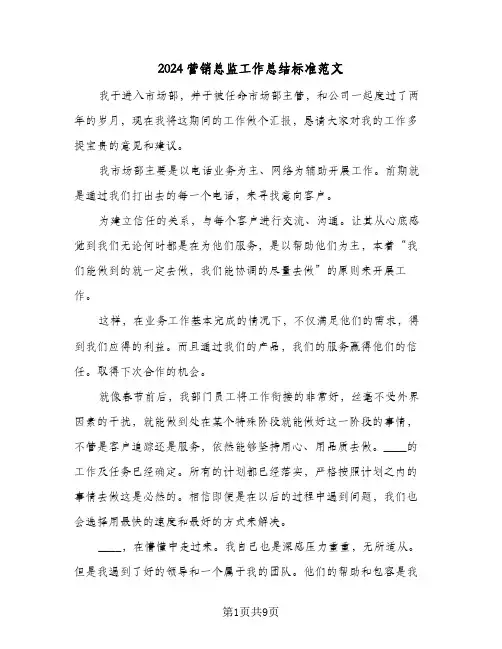 2024营销总监工作总结标准范文(4篇)
