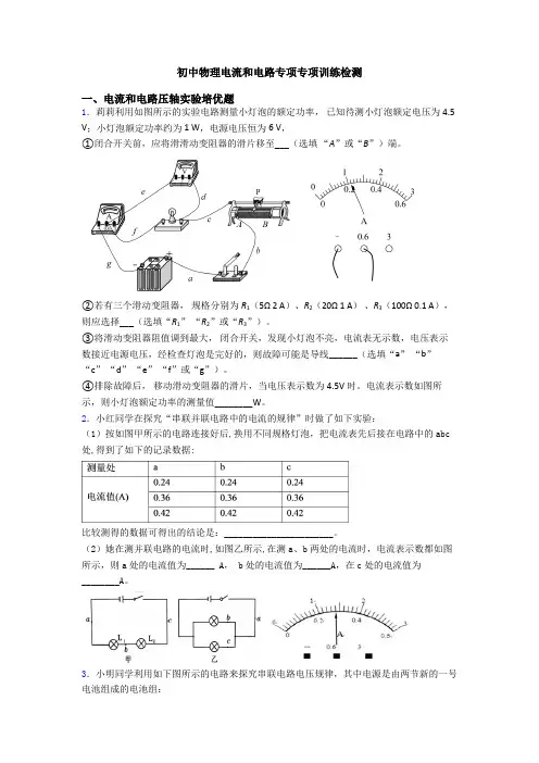 初中物理电流和电路专项专项训练检测