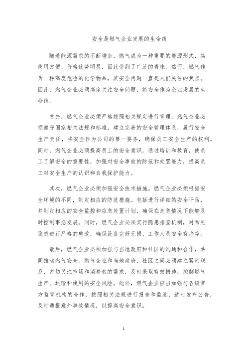 安全是燃气企业发展的生命线