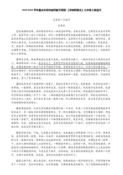 2023-2024学年重点专项突破四散文阅读-【冲刺吧期末】九年级上册语文