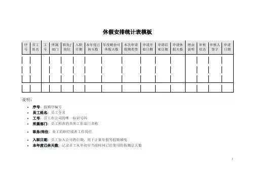 休假安排统计表模板