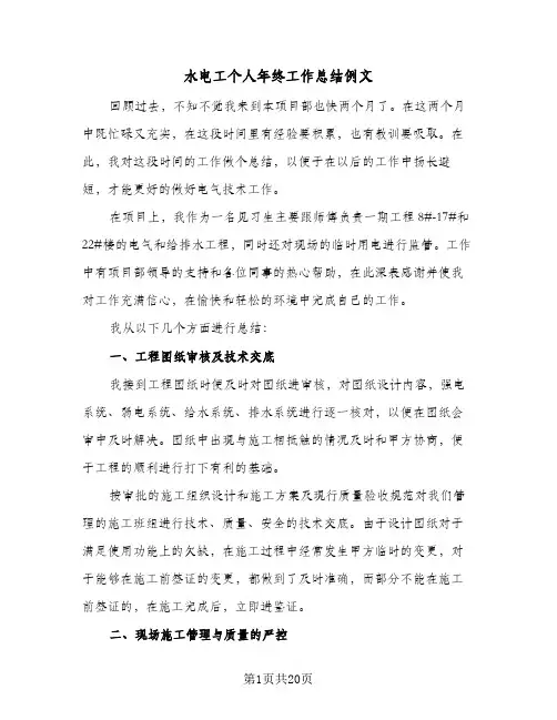 水电工个人年终工作总结例文(6篇)