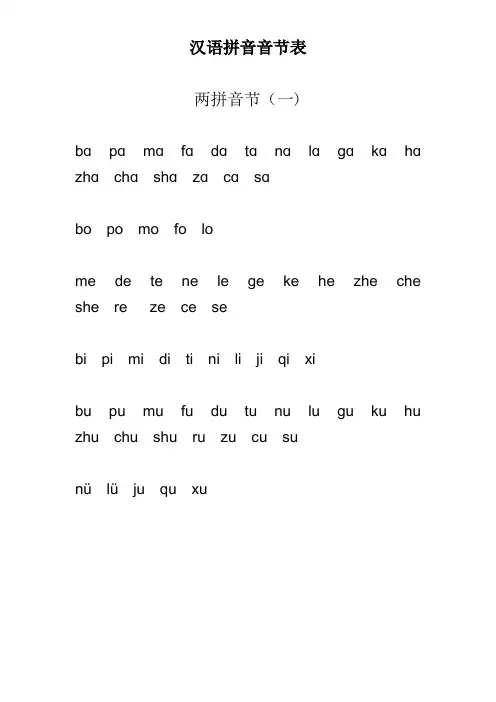 汉语拼音音节表(全)