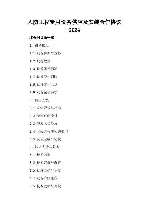人防工程专用设备供应及安装合作协议2024