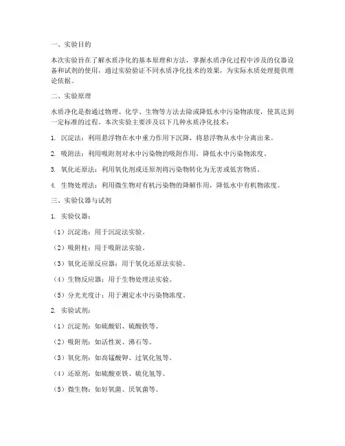 水质净化实验报告